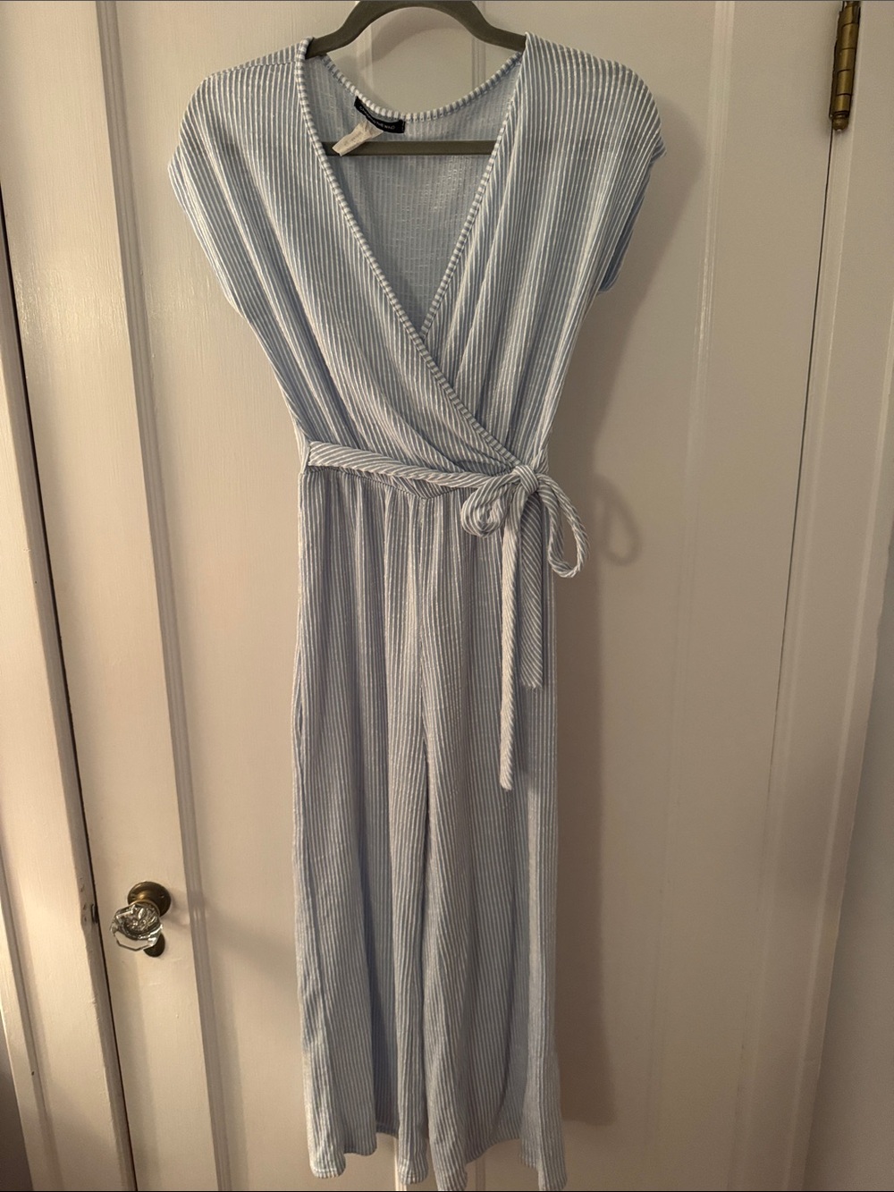 Caution To The Wind Light Blue & White Striped Jumpsuit